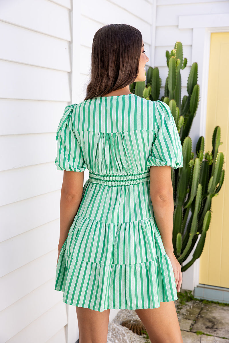 The Lacy Dress - Candy Stripe Green