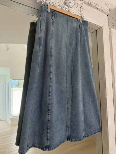A-Line to Cross Denim Maxi Skirt