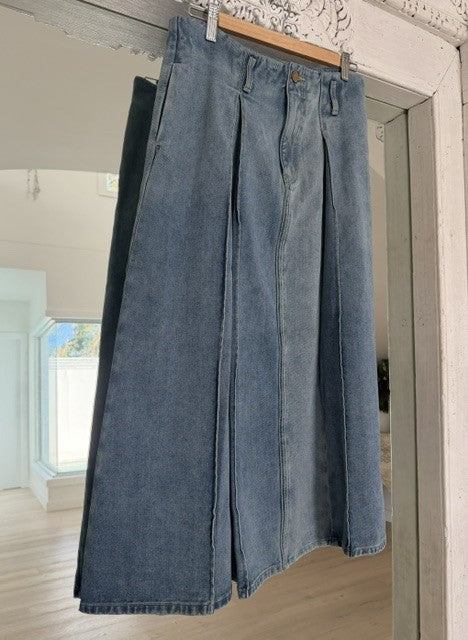 A-Line to Cross Denim Maxi Skirt