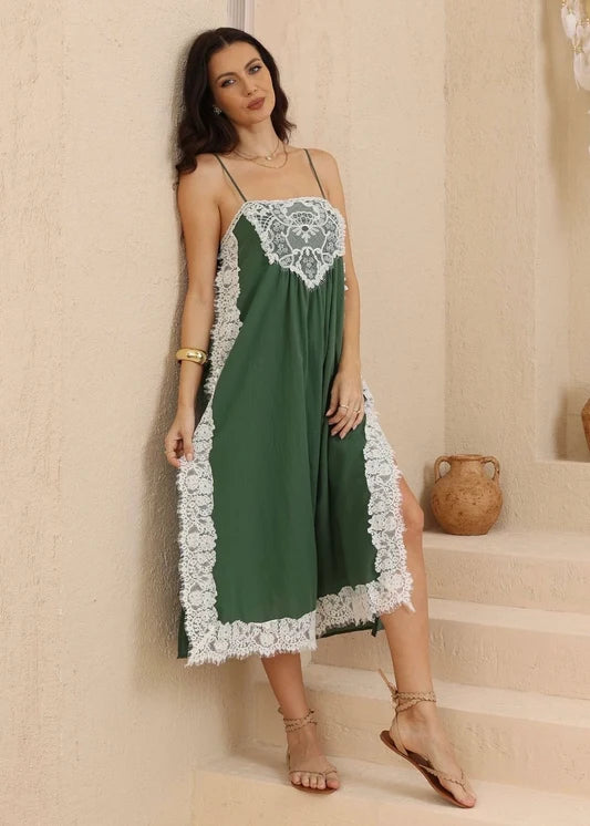 Olive Lace Midi Dress