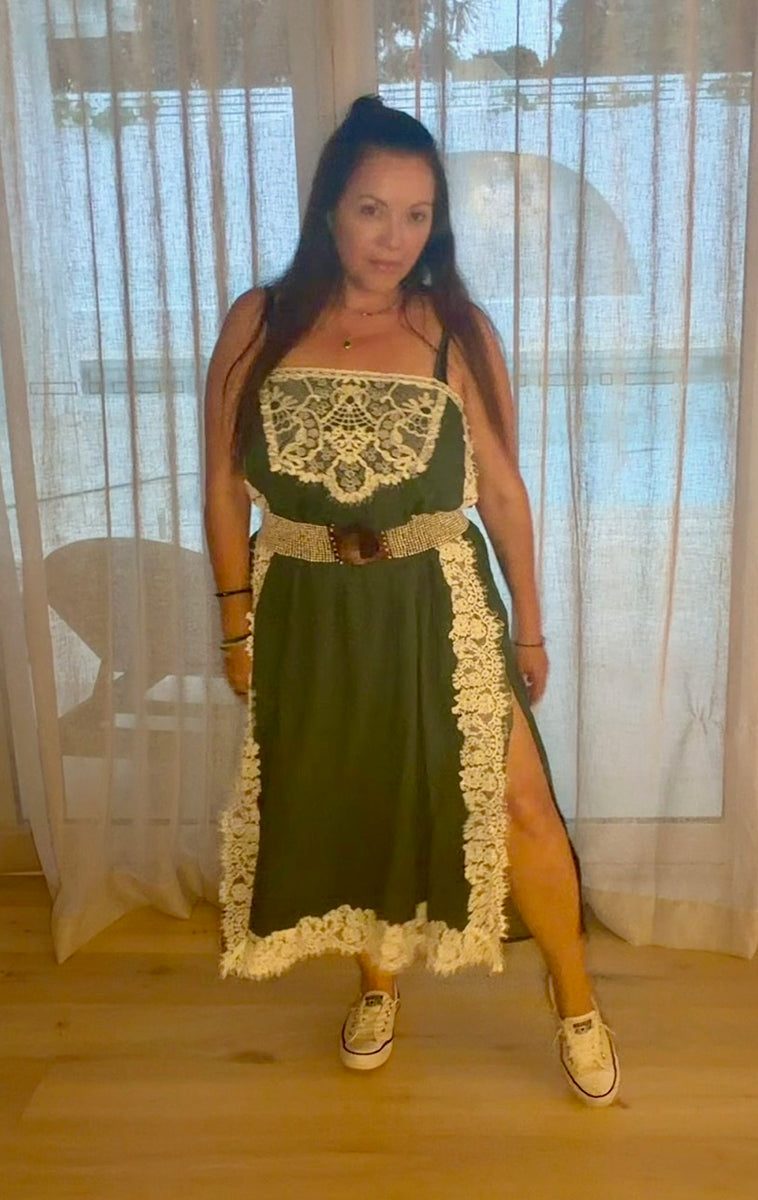 Olive Lace Midi Dress