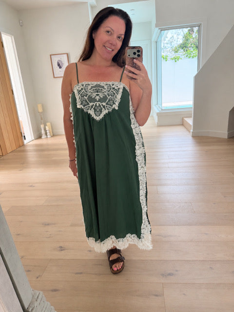 Olive Lace Midi Dress