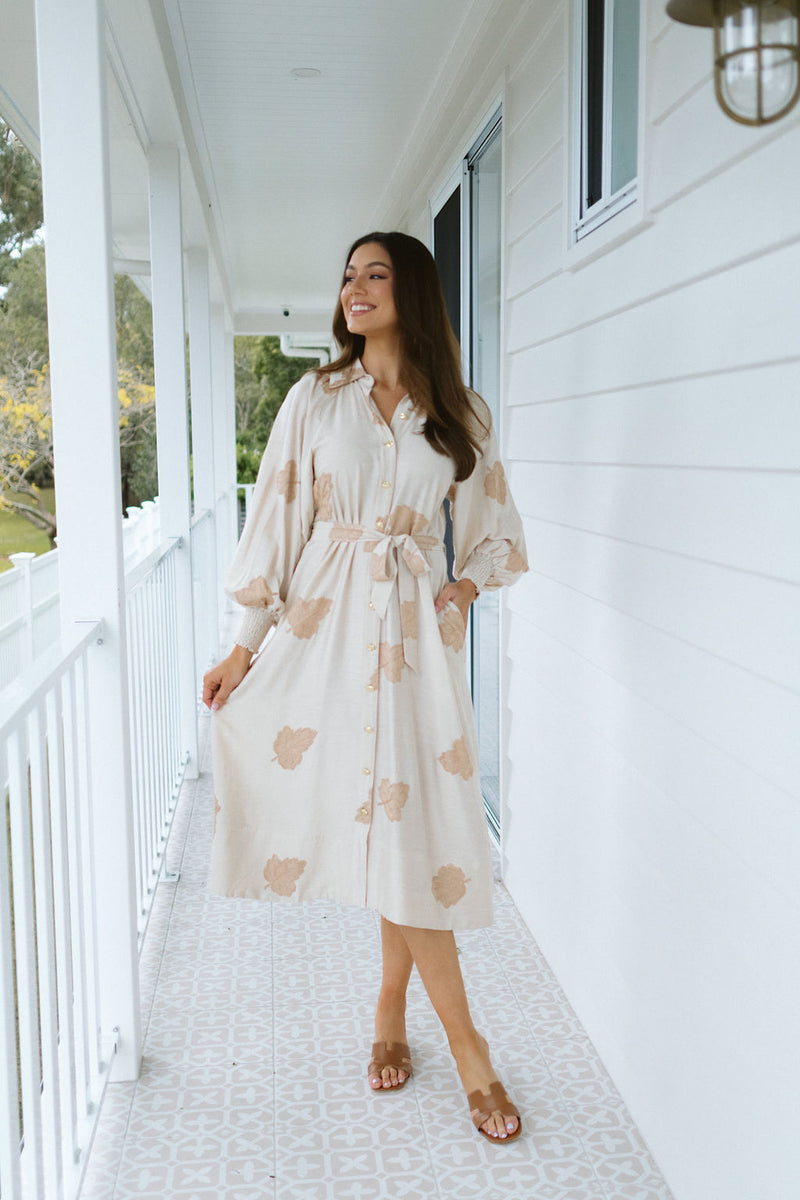 The Mireau Dress - Beige Foliage