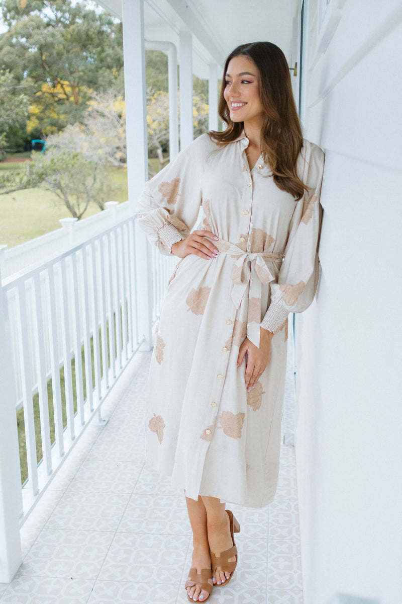 The Mireau Dress - Beige Foliage