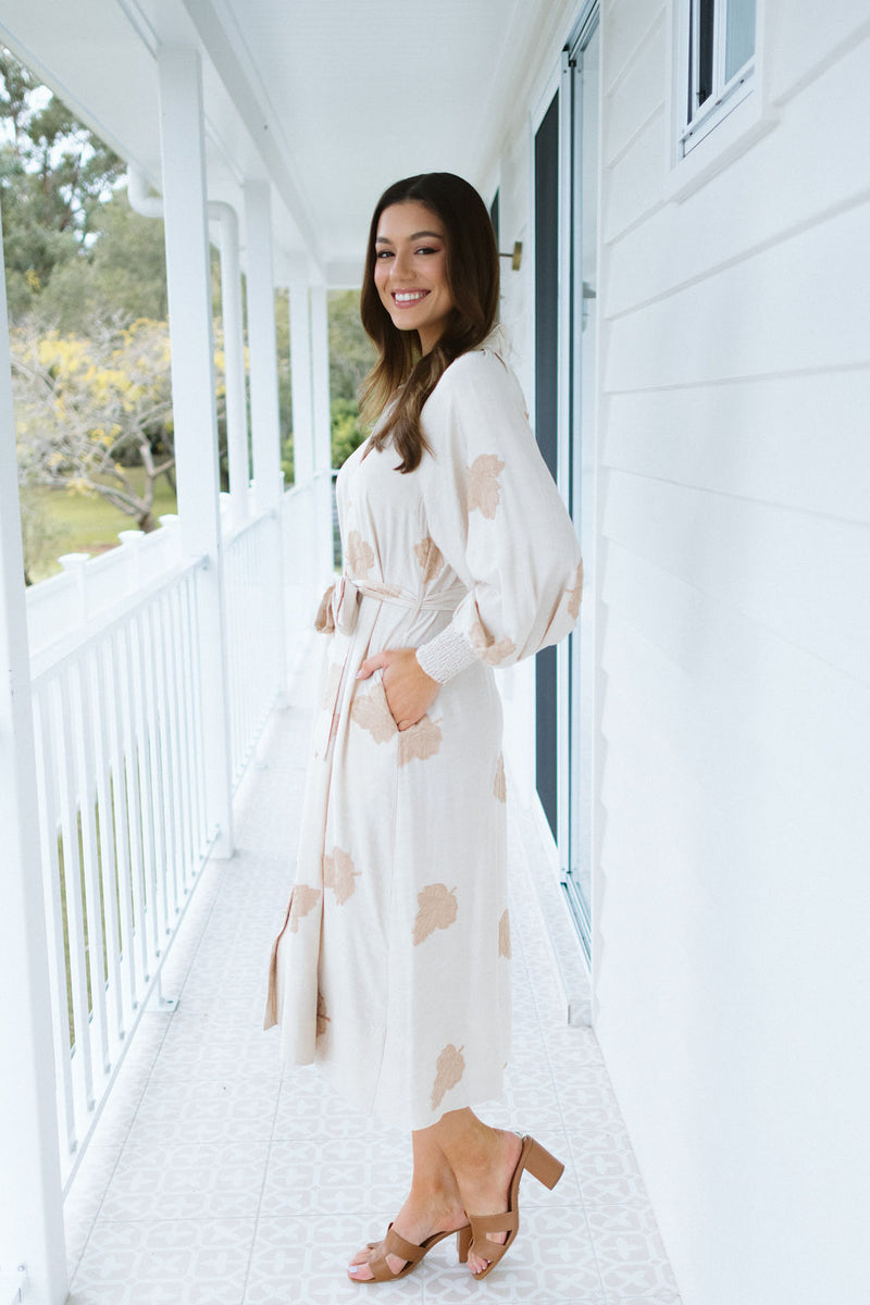 The Mireau Dress - Beige Foliage
