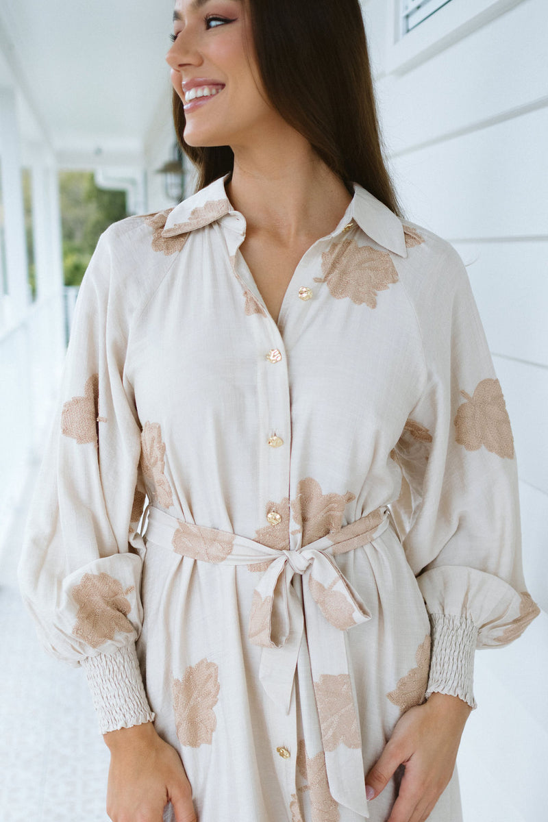 The Mireau Dress - Beige Foliage