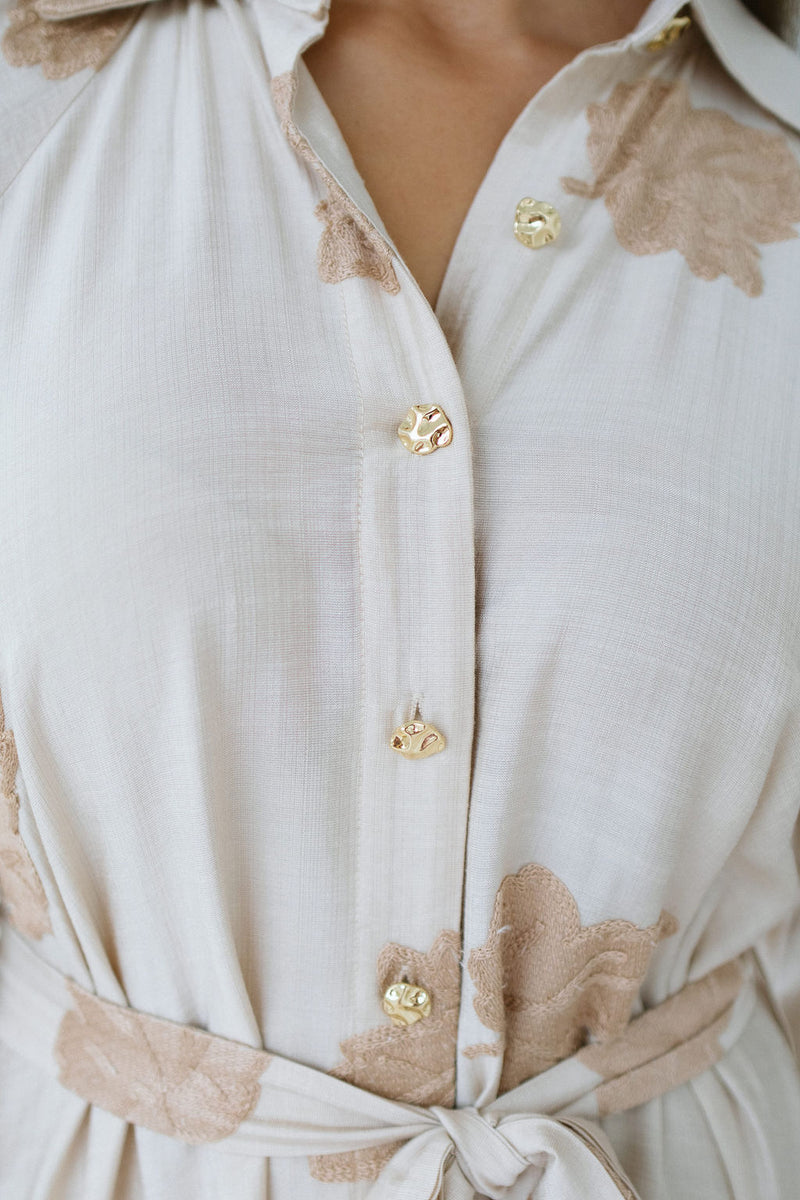 The Mireau Dress - Beige Foliage