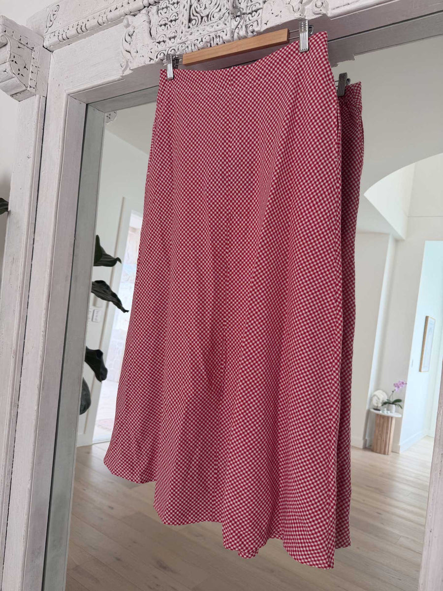 Late Checkout Red Gingham Skirt
