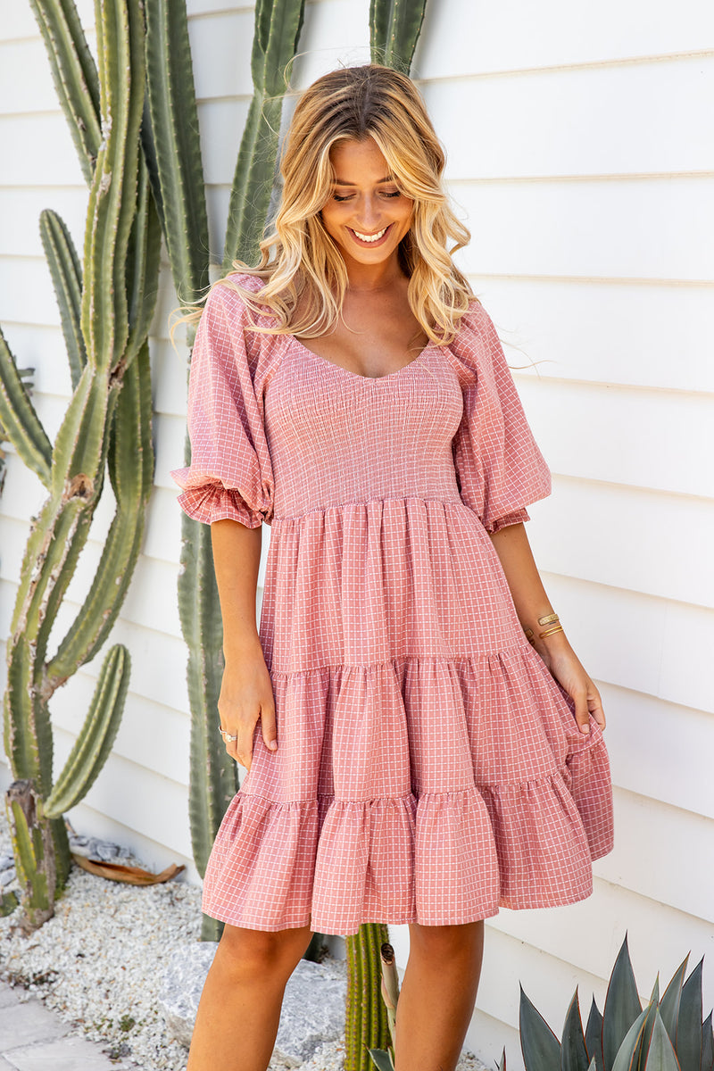 The Flora Dress - Coral Gingham