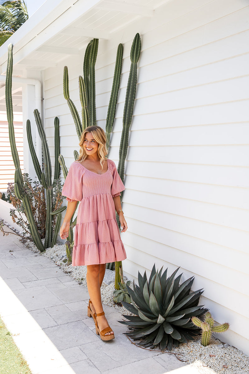 The Flora Dress - Coral Gingham