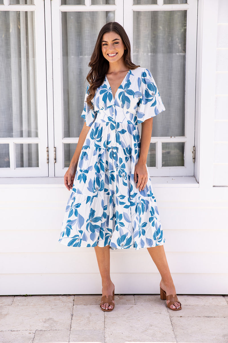 The Sienna Dress - Blue Foliage