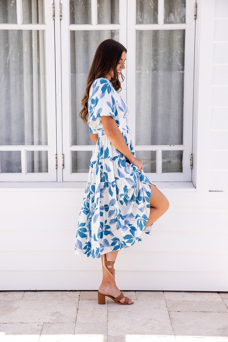 The Sienna Dress - Blue Foliage