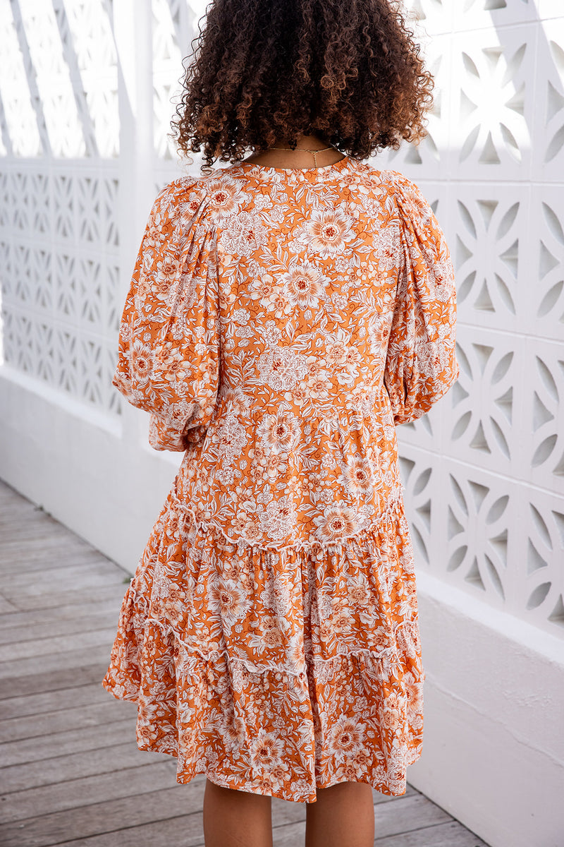 The Karlie Dress - Floral Orange