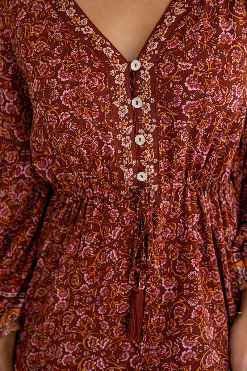The Mera Dress - Floral Garnet