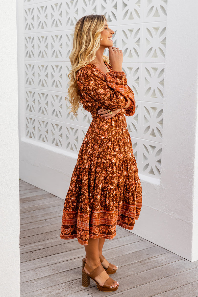The Rina Dress - Floral Rust
