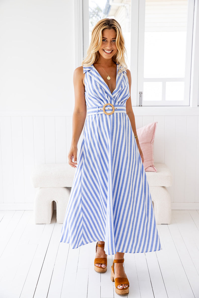 The Anisa Dress - Blue Striped