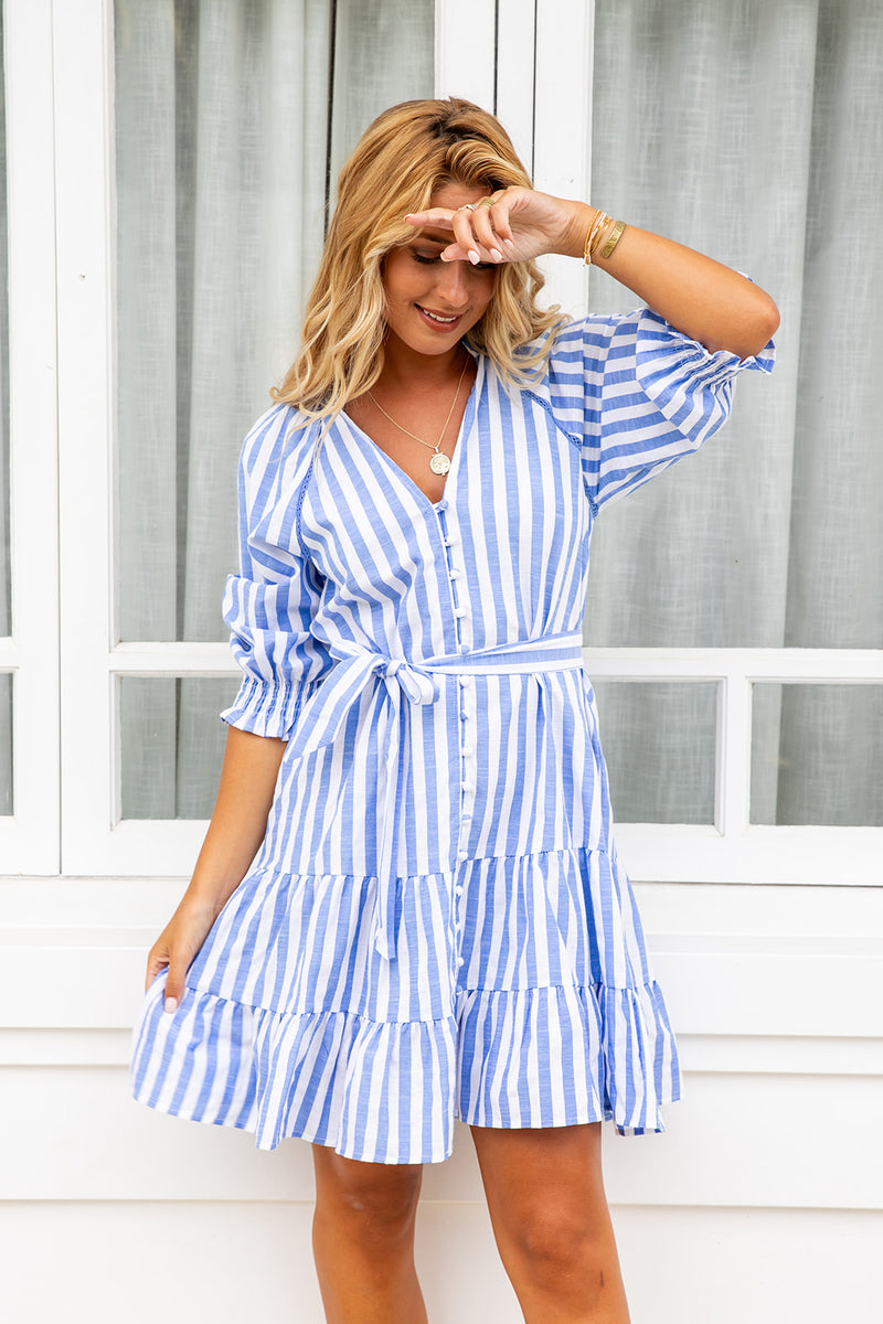 The Amber Dress - Blue Striped
