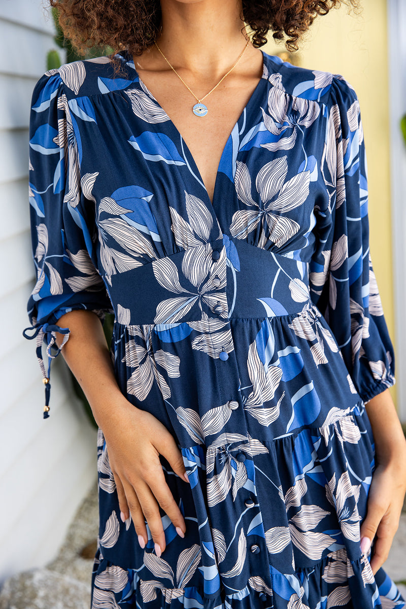 The Cassia Dress - Prussian Blue Floral