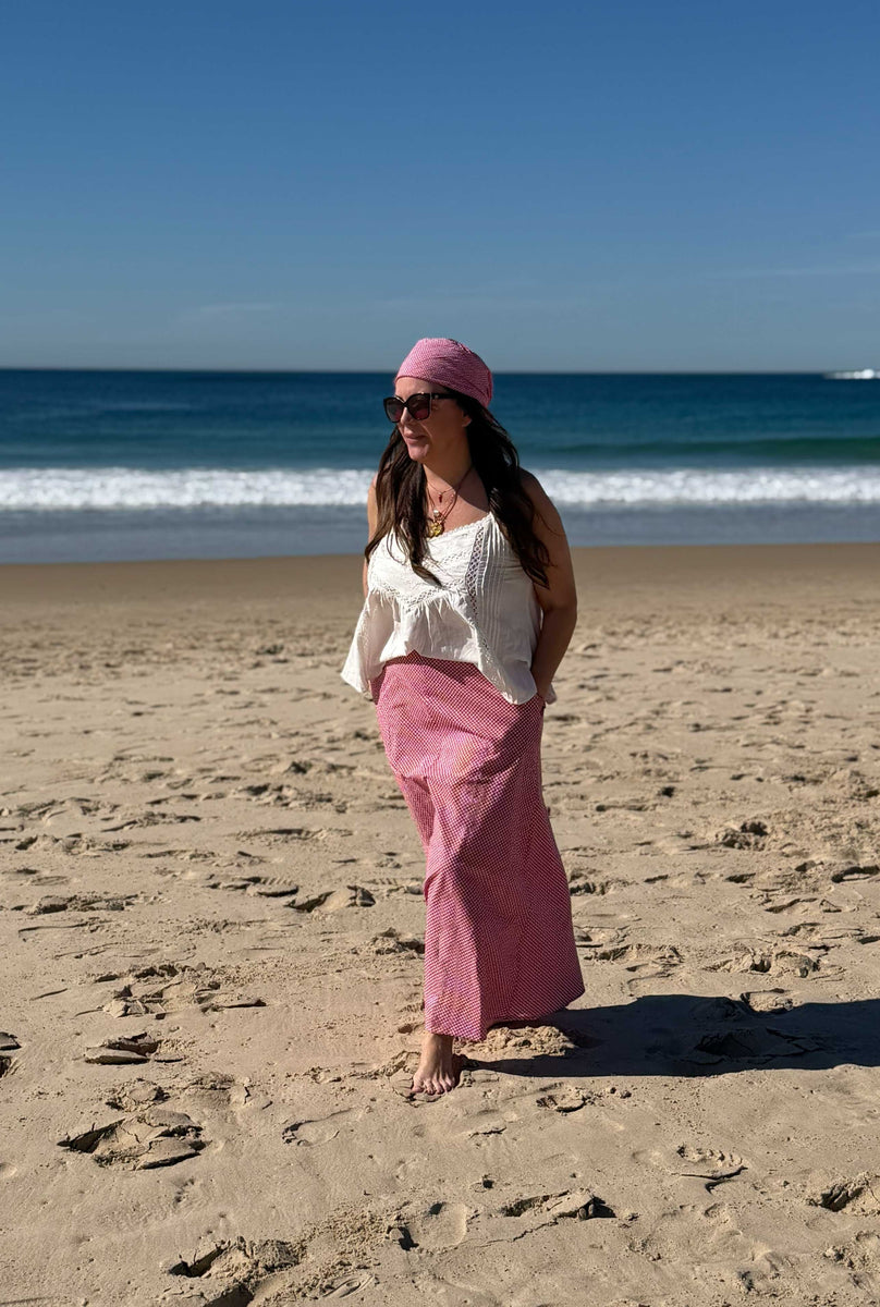 Late Checkout Red Gingham Skirt