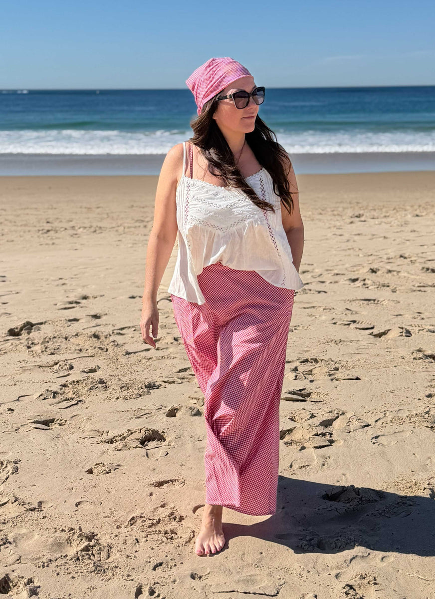 Late Checkout Red Gingham Skirt