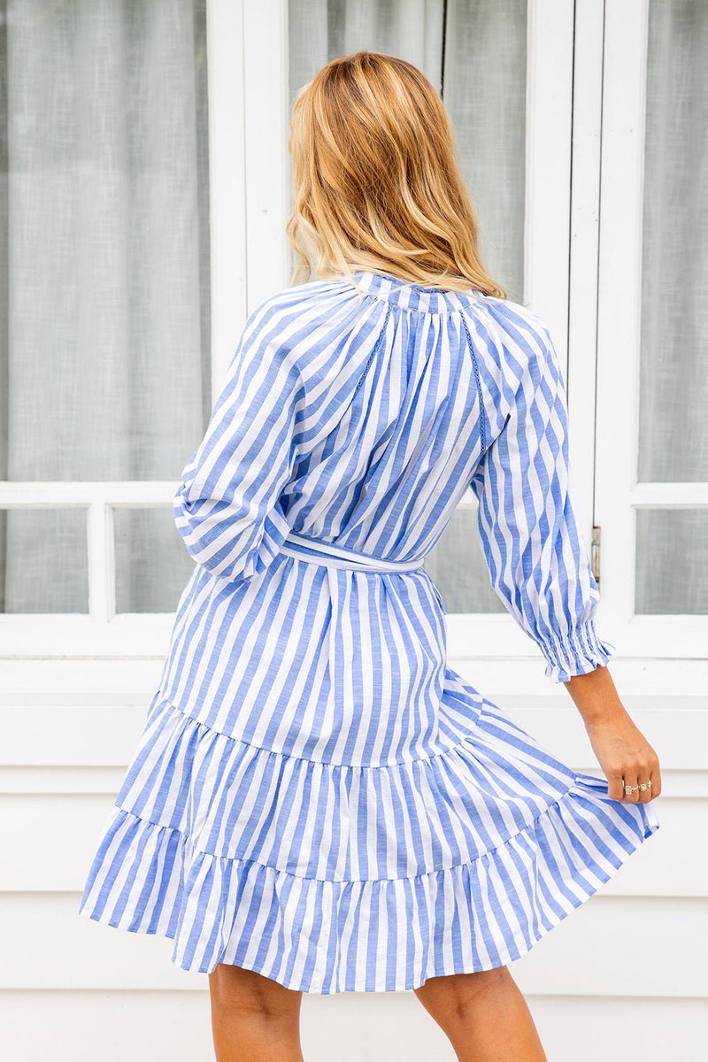 The Amber Dress - Blue Striped