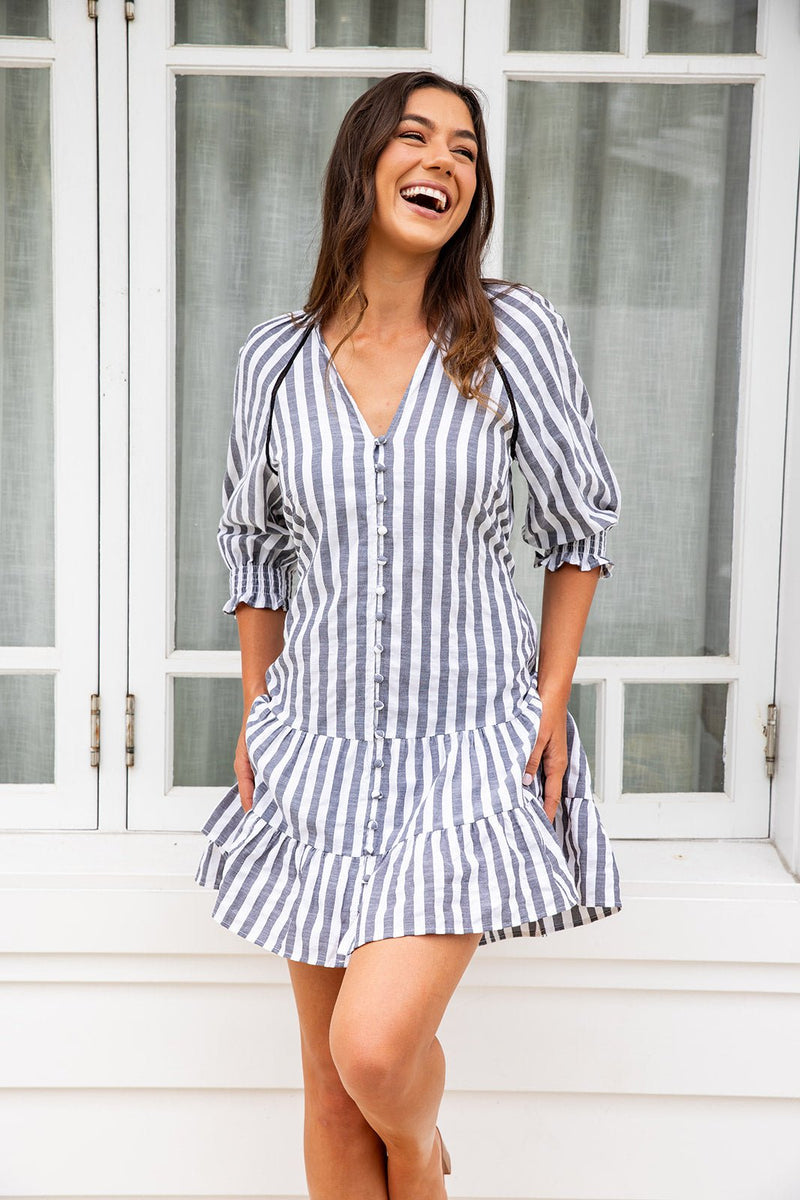 The Amber Dress - Grey Striped