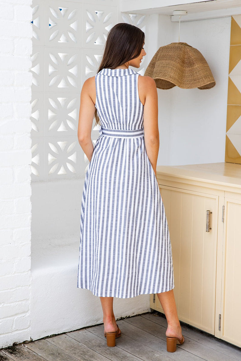 The Anisa Dress - Grey Striped