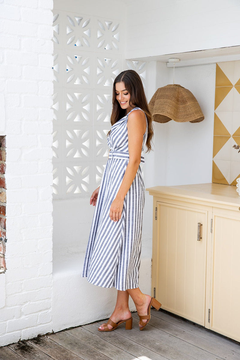 The Anisa Dress - Grey Striped