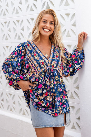 The Aquarius Shirt - Navy Bloom - Sparrow & Finch Boutique