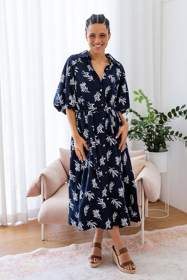The Aurora Dress - Dark Navy Fern - Sparrow & Finch Boutique