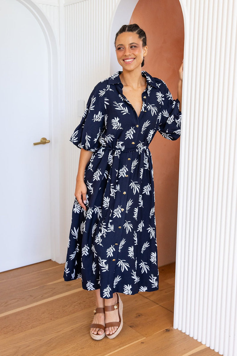 The Aurora Dress - Dark Navy Fern