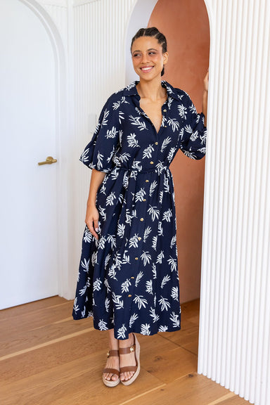 The Aurora Dress - Dark Navy Fern - Sparrow & Finch Boutique