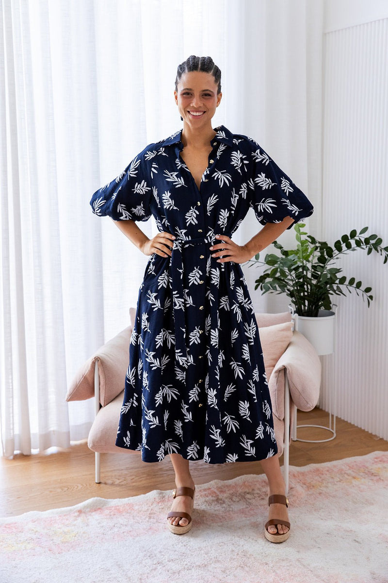 The Aurora Dress - Dark Navy Fern