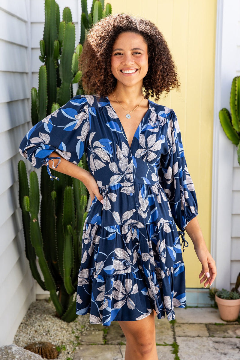 The Cassia Dress - Prussian Blue Floral