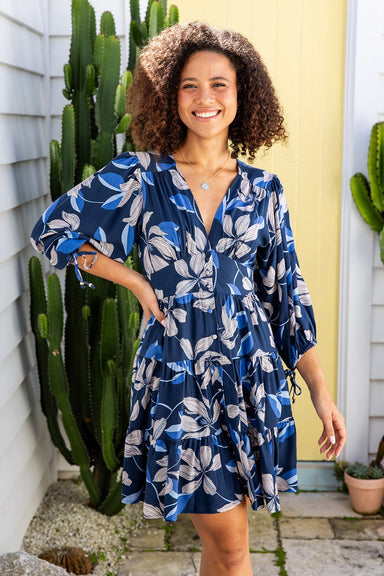 The Cassia Dress - Prussian Blue Floral - Sparrow & Finch Boutique