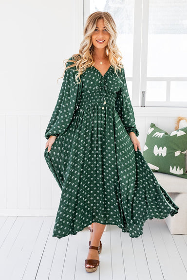 The Cheyenne Dress - Highland Green - Sparrow & Finch Boutique
