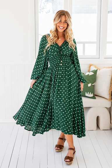 The Cheyenne Dress - Highland Green - Sparrow & Finch Boutique