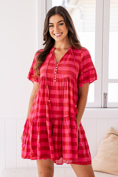The Emerson Dress - Checkered Cerise - Sparrow & Finch Boutique