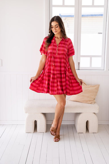 The Emerson Dress - Checkered Cerise - Sparrow & Finch Boutique