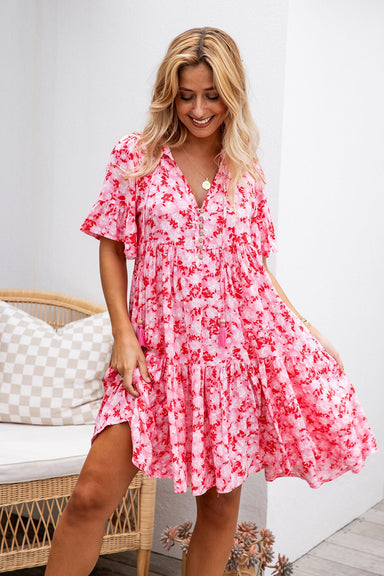The Emerson Dress - Floral Carmine - Sparrow & Finch Boutique