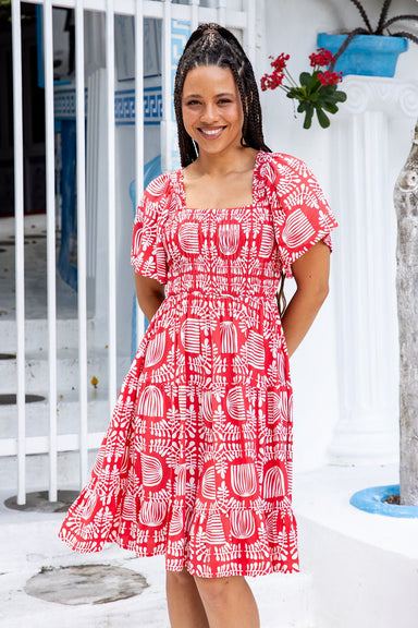 The Evelia Dress - Carmine Flair - Sparrow & Finch Boutique