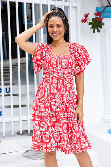 The Evelia Dress - Carmine Flair - Sparrow & Finch Boutique