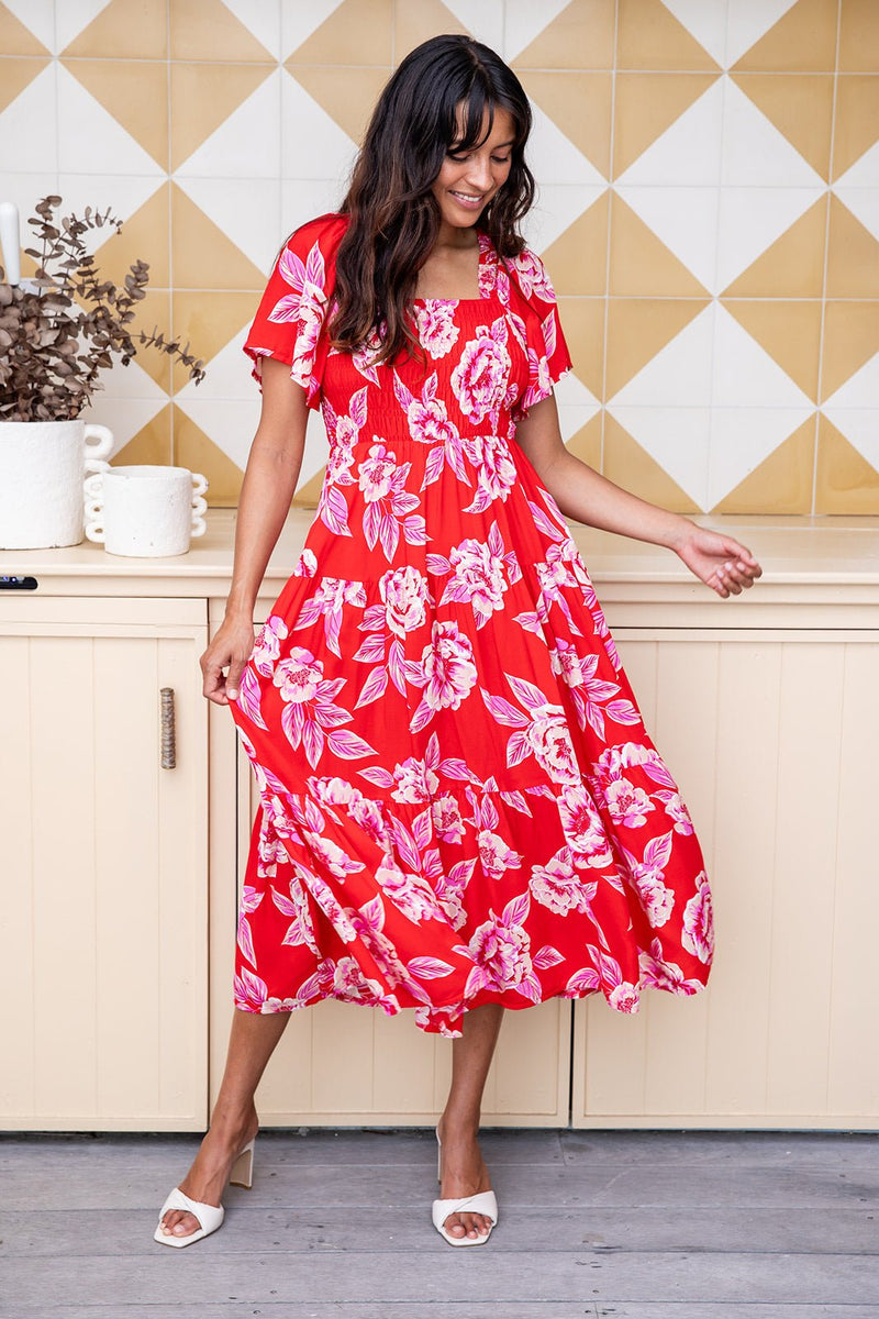 The Feliz Dress - Red Garden
