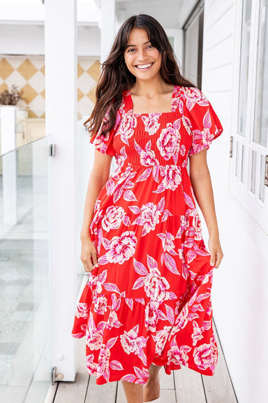 The Feliz Dress - Red Garden - Sparrow & Finch Boutique