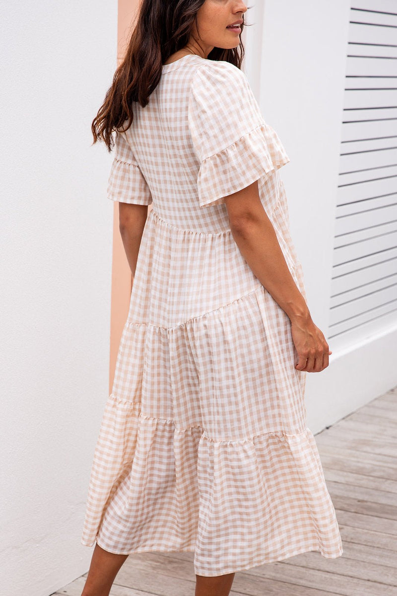 The Gaia Dress - Light Nude Gingham