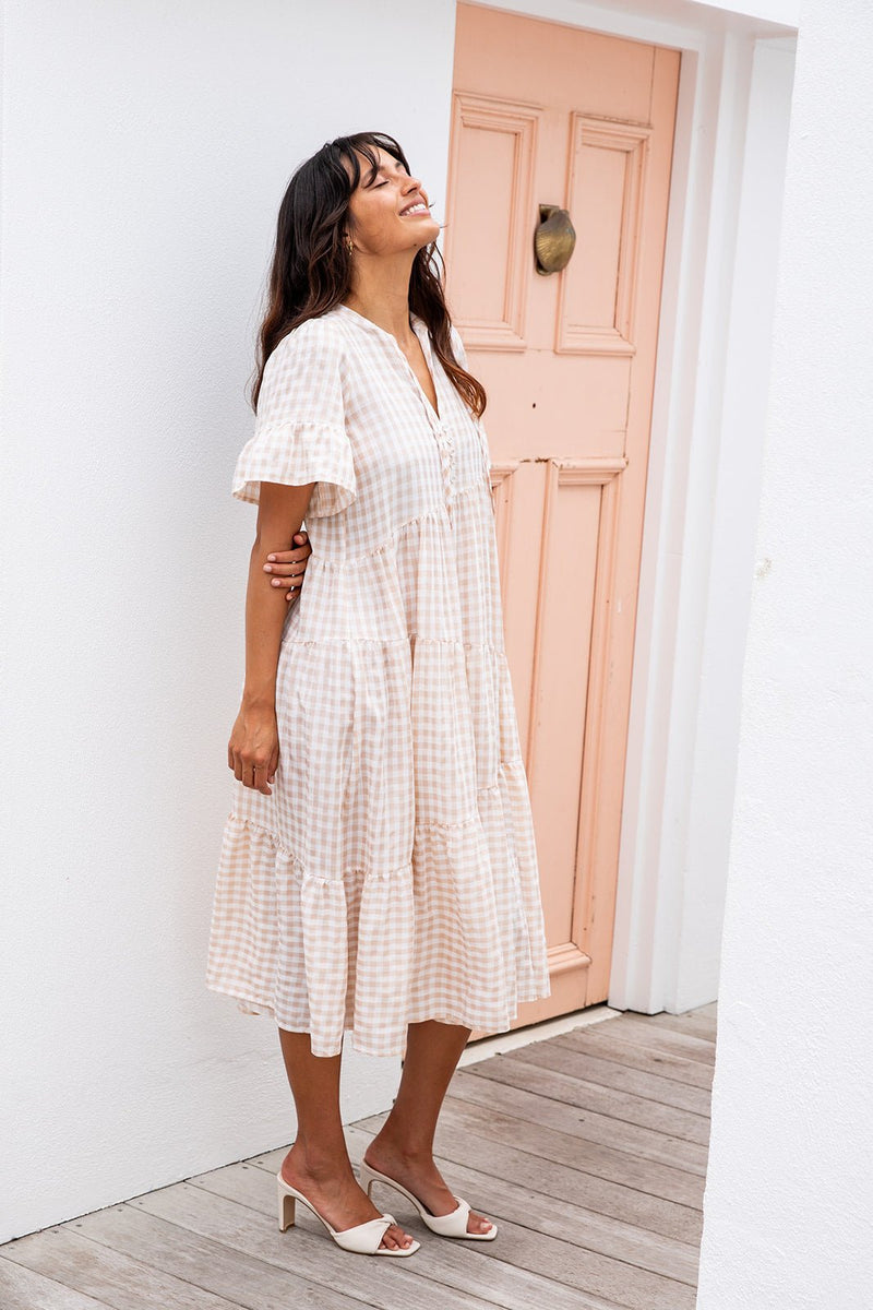 The Gaia Dress - Light Nude Gingham