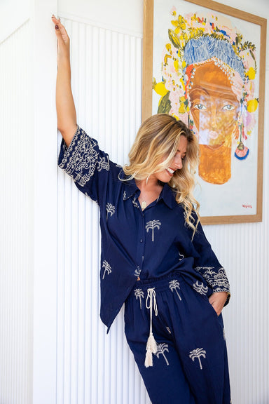 The Ireena Shirt - Blue Palm Majesta - Sparrow & Finch Boutique