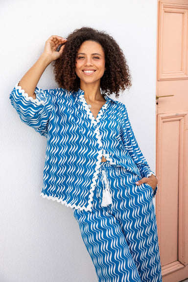 The Ireena Shirt - Rippled Blue - Sparrow & Finch Boutique