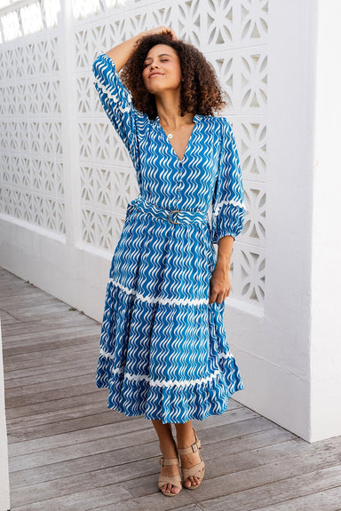 The Lilith Dress - Rippled Blue - Sparrow & Finch Boutique