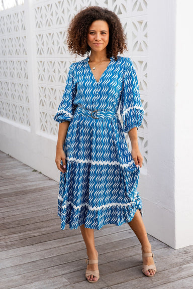 The Lilith Dress - Rippled Blue - Sparrow & Finch Boutique